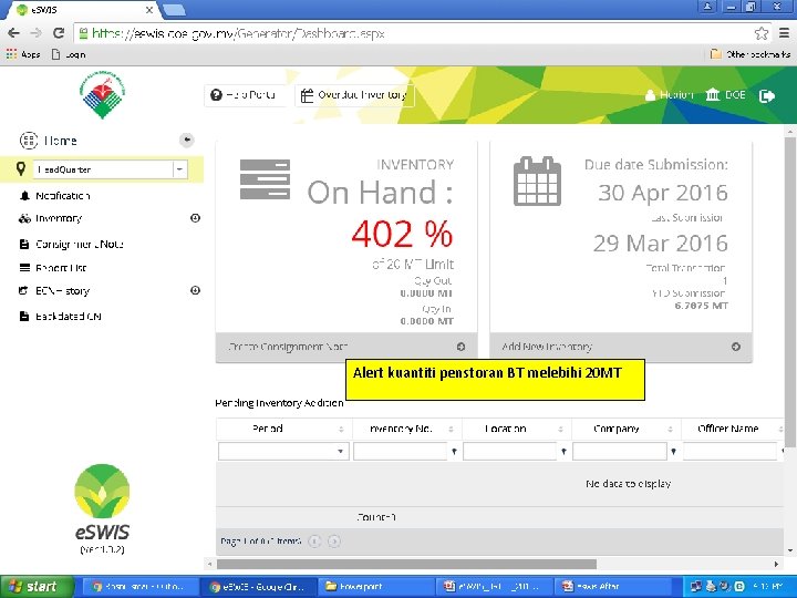 Alert kuantiti penstoran BT melebihi 20 MT For Internal Discussion Only 39 Company Proprietary Alert kuantiti penstoran BT melebihi 20 MT For Internal Discussion Only 39 Company Proprietary