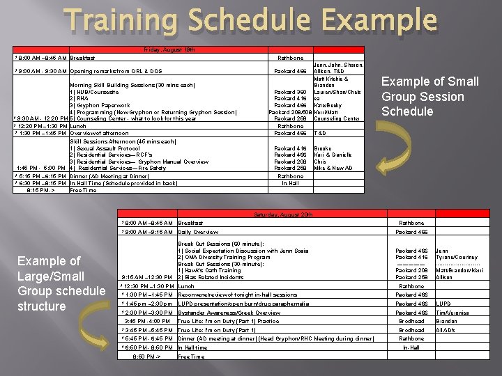 Training Schedule Example Friday, August 19 th * 8: 00 AM – 8: 45 Training Schedule Example Friday, August 19 th * 8: 00 AM – 8: 45