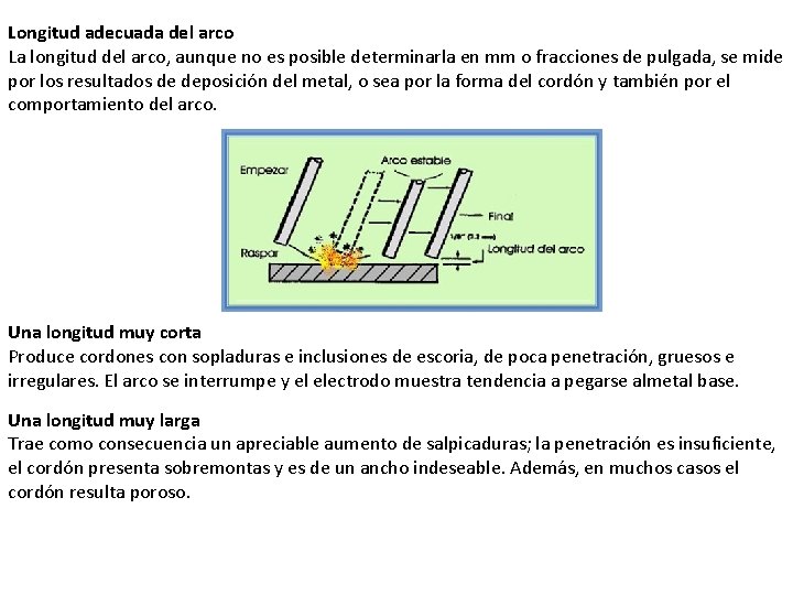 Longitud adecuada del arco La longitud del arco, aunque no es posible determinarla en