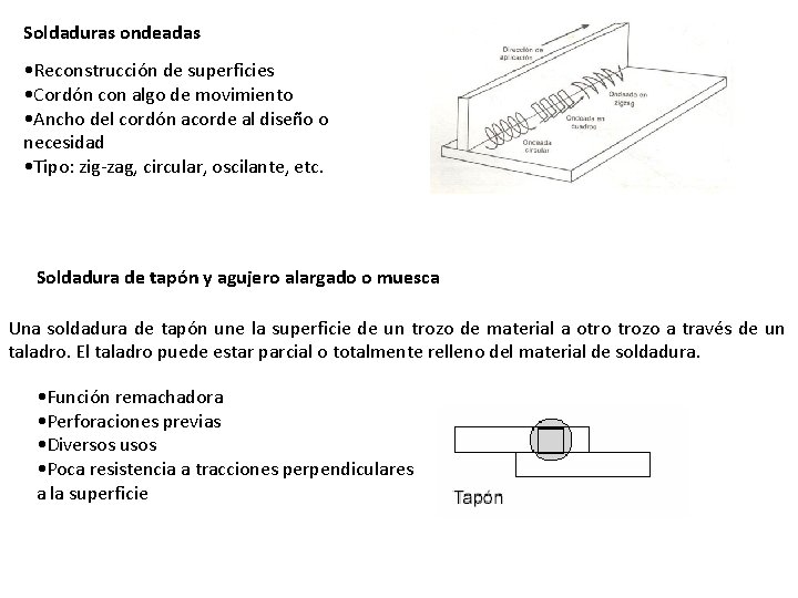 Soldaduras ondeadas • Reconstrucción de superficies • Cordón con algo de movimiento • Ancho