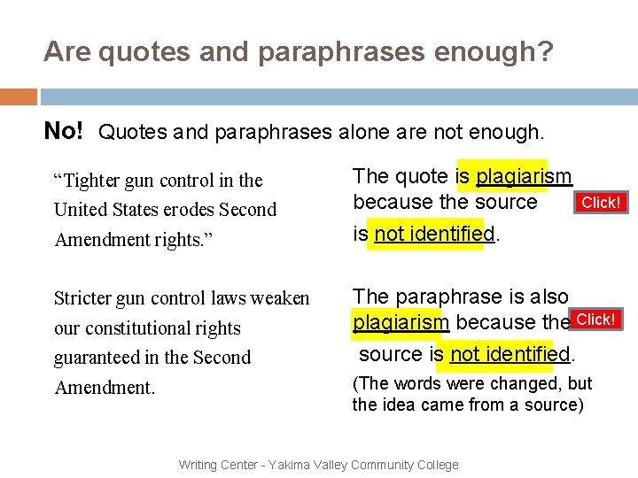 Are quotes and paraphrases enough? No! Quotes and paraphrases alone are not enough. “Tighter