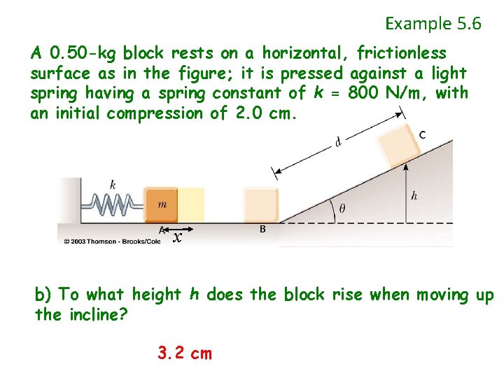Example 5. 6 A 0. 50 -kg block rests on a horizontal, frictionless surface