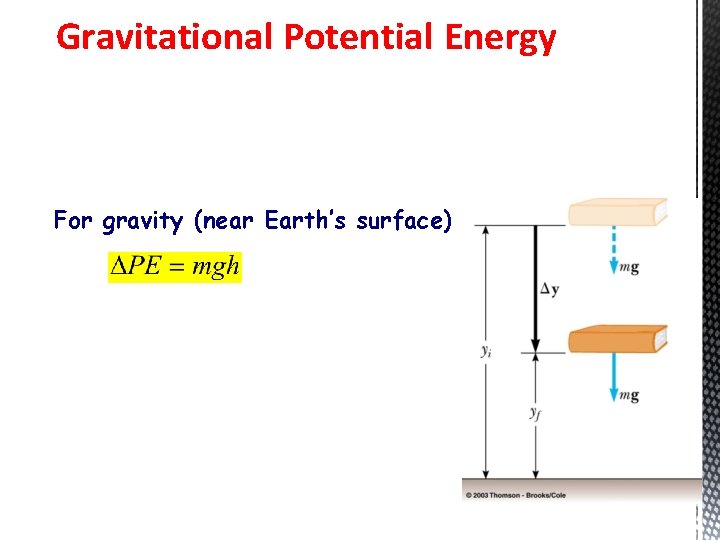 Gravitational Potential Energy For gravity (near Earth’s surface) 