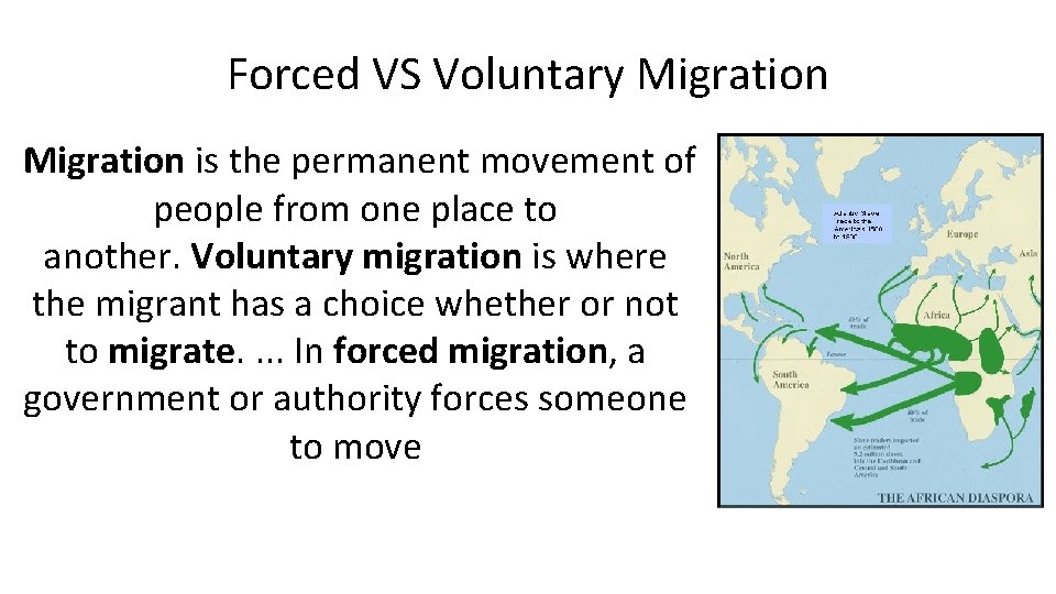 Forced VS Voluntary Migration is the permanent movement of people from one place to
