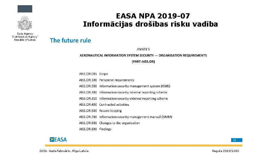 EASA NPA 2019 -07 Informācijas drošības risku vadība 2020. Gada februāris, Rīga Latvia Regula