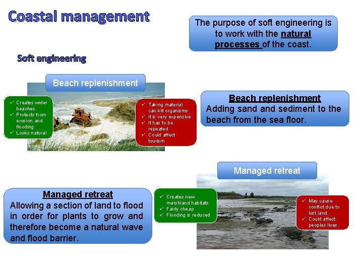 Coastal management The purpose of soft engineering is to work with the natural processes