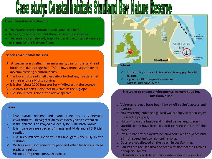 Environmental characteristics o The nature reserve includes sand dunes and heath. o In this