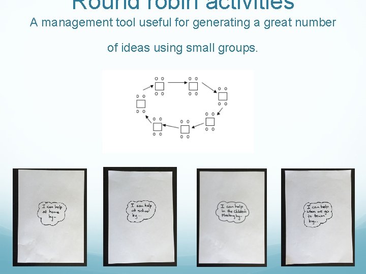 Round robin activities A management tool useful for generating a great number of ideas