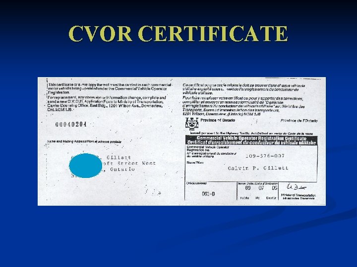 CVOR CERTIFICATE 