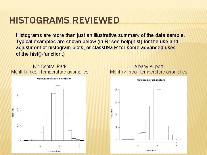 HISTOGRAMS REVIEWED Histograms are more than just an illustrative summary of the data sample.
