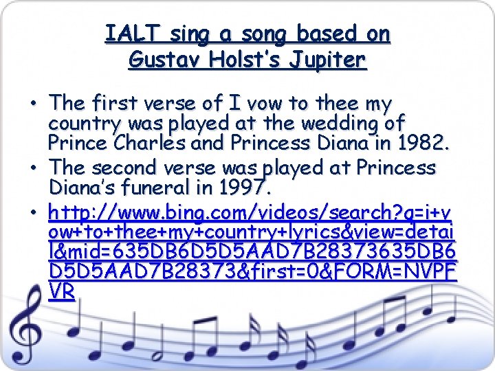 IALT sing a song based on Gustav Holst’s Jupiter • The first verse of