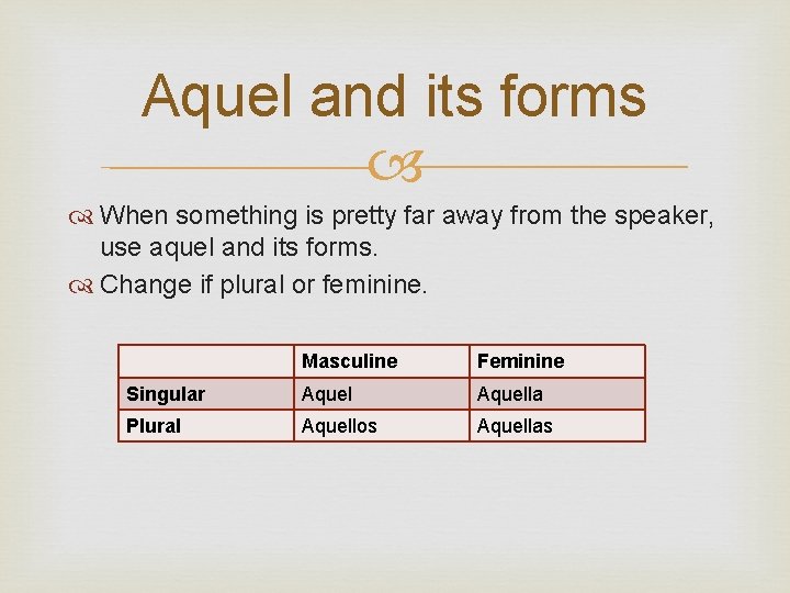 Aquel and its forms When something is pretty far away from the speaker, use