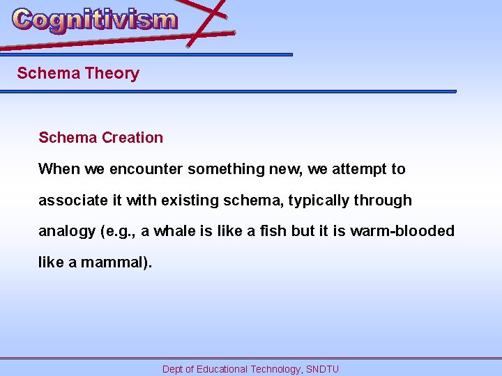 Schema Theory Schema Creation When we encounter something new, we attempt to associate it