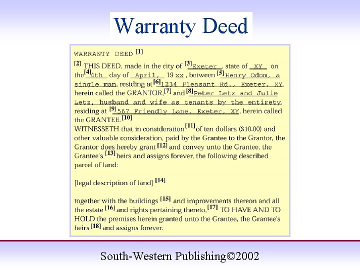 Warranty Deed South-Western Publishing© 2002 