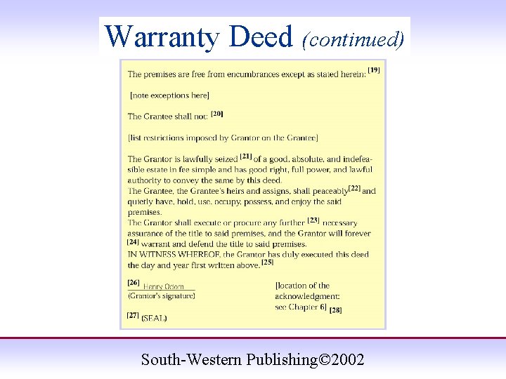 Warranty Deed (continued) South-Western Publishing© 2002 