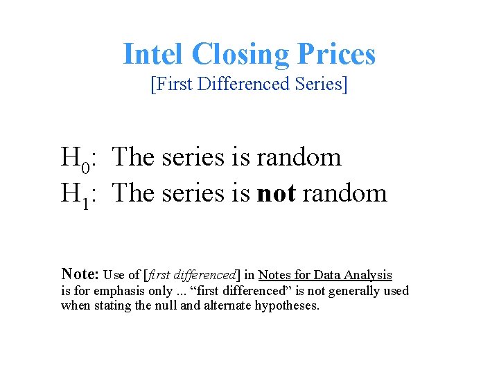 Intel Closing Prices [First Differenced Series] H 0: The series is random H 1: