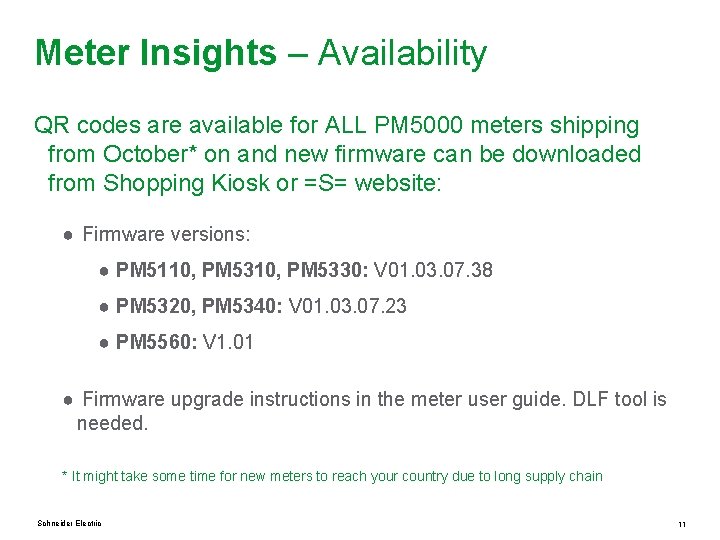 Meter Insights – Availability QR codes are available for ALL PM 5000 meters shipping