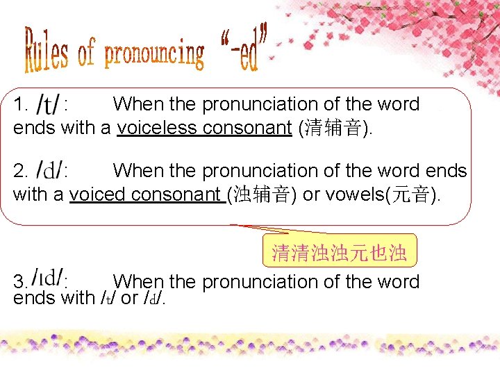 1. : When the pronunciation of the word ends with a voiceless consonant (清辅音).