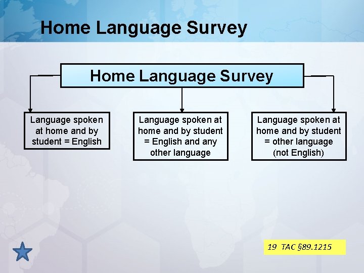 Home Language Survey Language spoken at home and by student = English and any