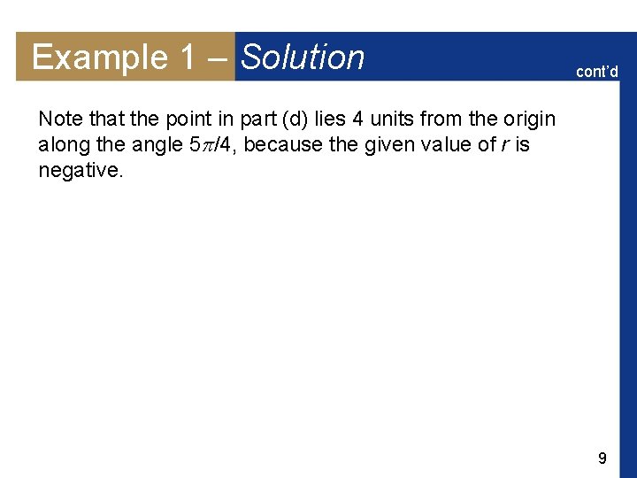 Example 1 – Solution cont’d Note that the point in part (d) lies 4