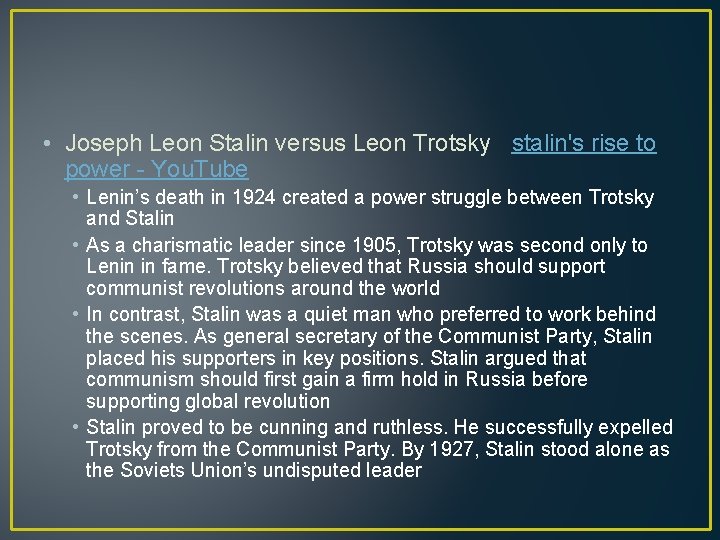  • Joseph Leon Stalin versus Leon Trotsky stalin's rise to power - You.