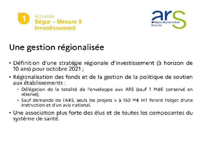 4 21 Actualités Ségur – Mesure 9 Investissement 