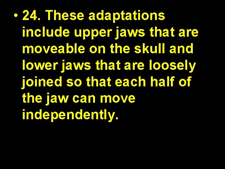  • 24. These adaptations include upper jaws that are moveable on the skull