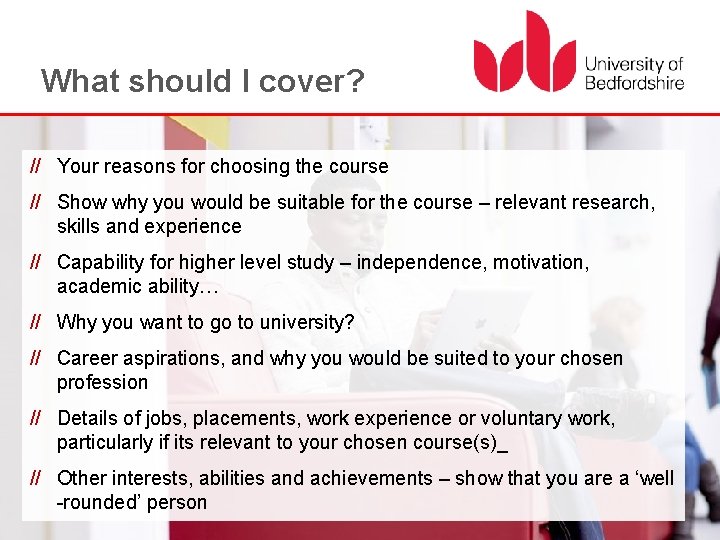 What should I cover? // Your reasons for choosing the course // Show why