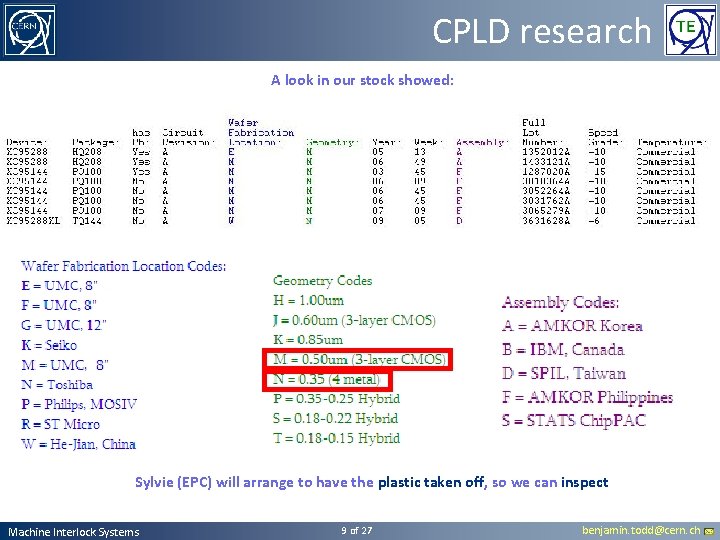 CPLD research A look in our stock showed: Sylvie (EPC) will arrange to have