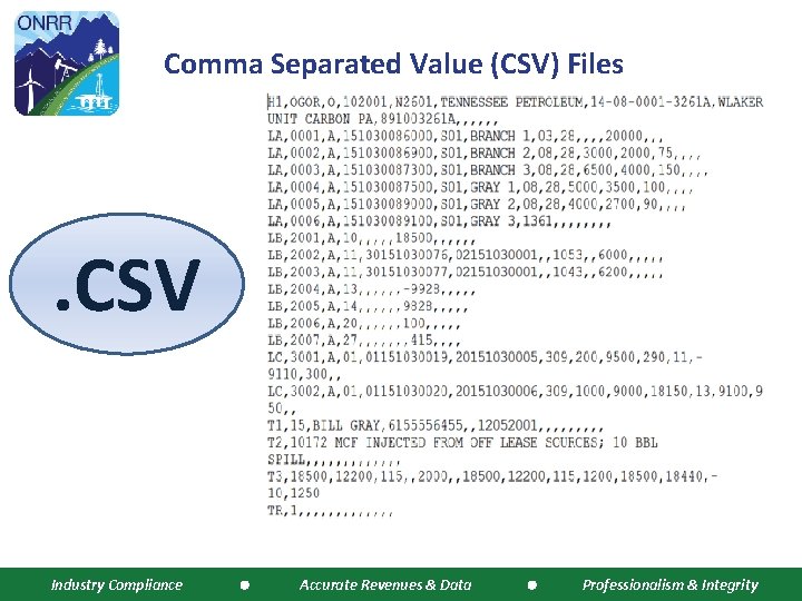 Comma Separated Value (CSV) Files . CSV 1 Industry Compliance Accurate Revenues & Data