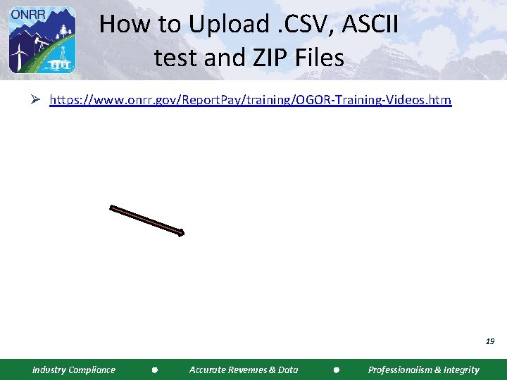 How to Upload. CSV, ASCII test and ZIP Files Ø https: //www. onrr. gov/Report.