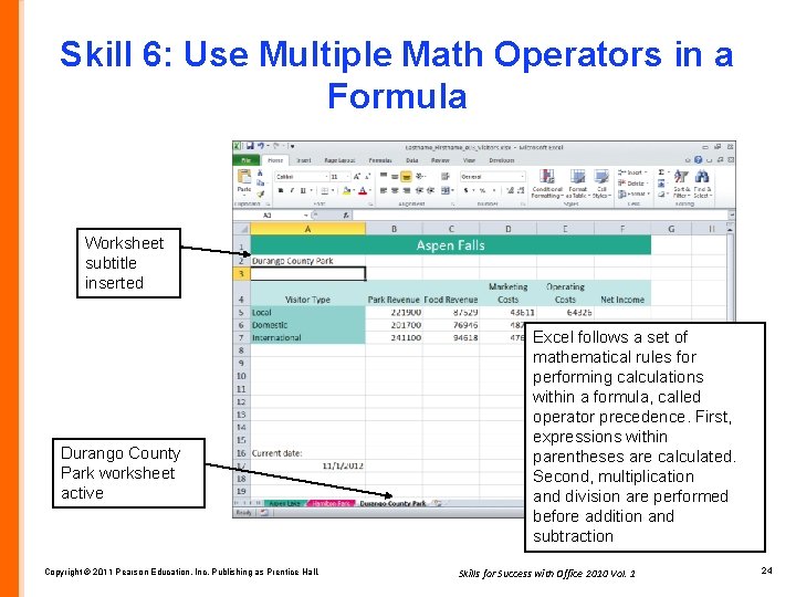 Skill 6: Use Multiple Math Operators in a Formula Worksheet subtitle inserted Durango County