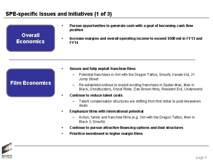 SPE-specific Issues and Initiatives (1 of 3) Overall Economics • Pursue opportunities to generate