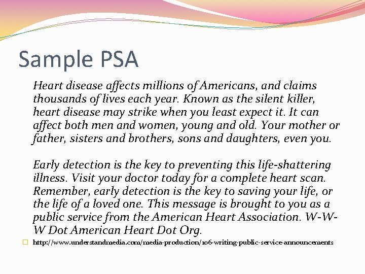 Sample PSA Heart disease affects millions of Americans, and claims thousands of lives each