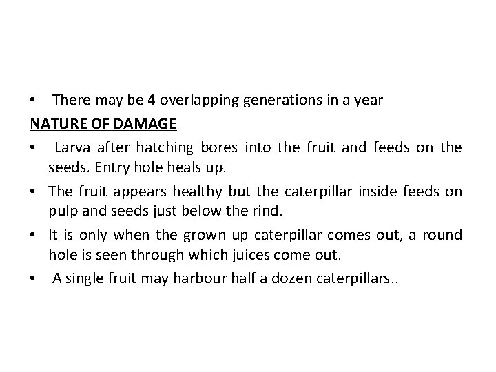  • There may be 4 overlapping generations in a year NATURE OF DAMAGE