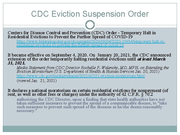 CDC Eviction Suspension Order Centers for Disease Control and Prevention (CDC) Order - Temporary