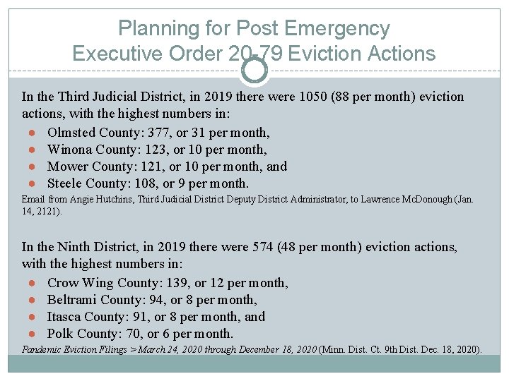 Planning for Post Emergency Executive Order 20 -79 Eviction Actions In the Third Judicial