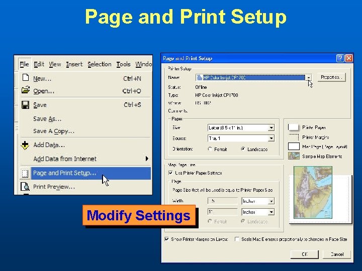 Page and Print Setup Modify Settings 