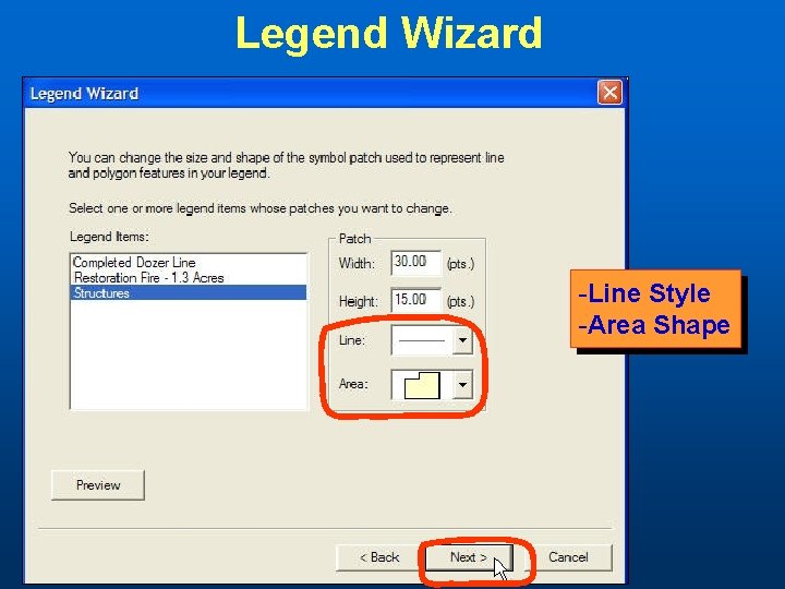 Legend Wizard -Line Style -Area Shape 