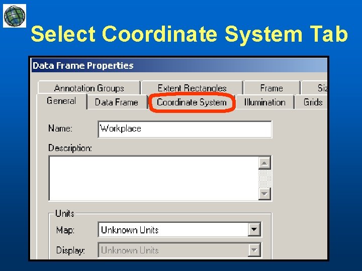 Select Coordinate System Tab 