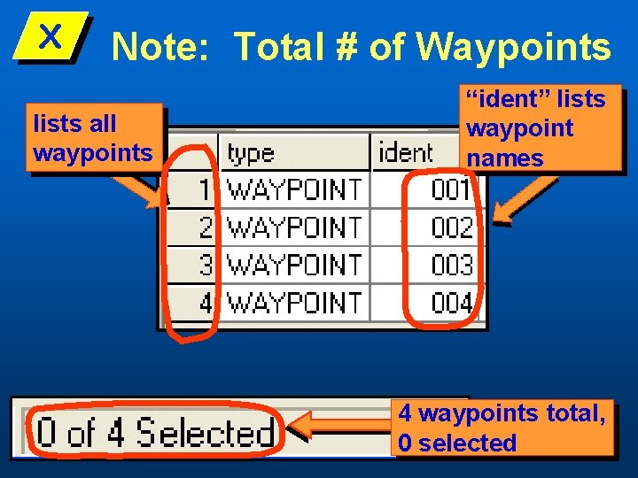 X Note: Total # of Waypoints lists all waypoints “ident” lists waypoint names 4