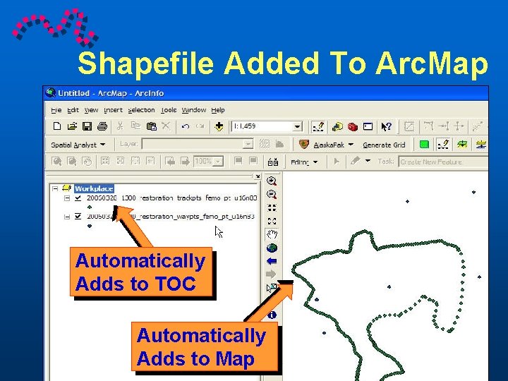 Shapefile Added To Arc. Map Automatically Adds to TOC Automatically Adds to Map 