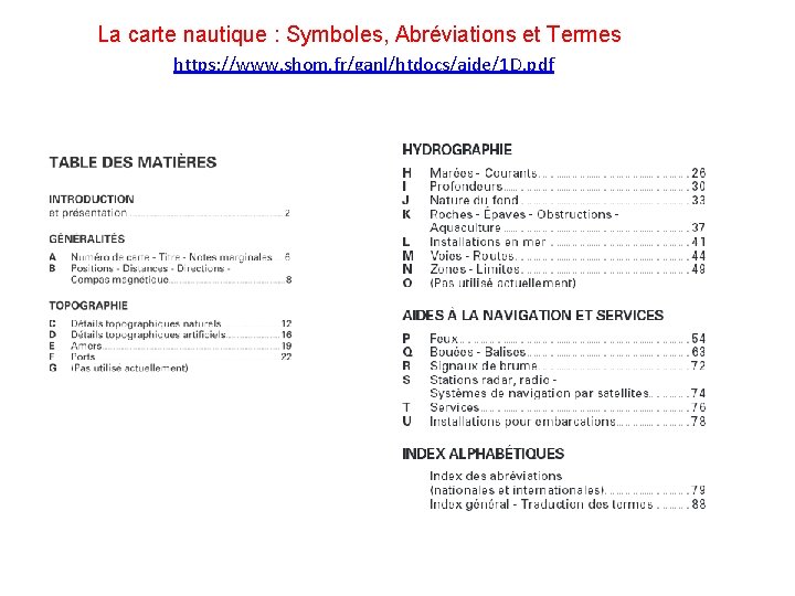 La carte nautique : Symboles, Abréviations et Termes https: //www. shom. fr/ganl/htdocs/aide/1 D. pdf