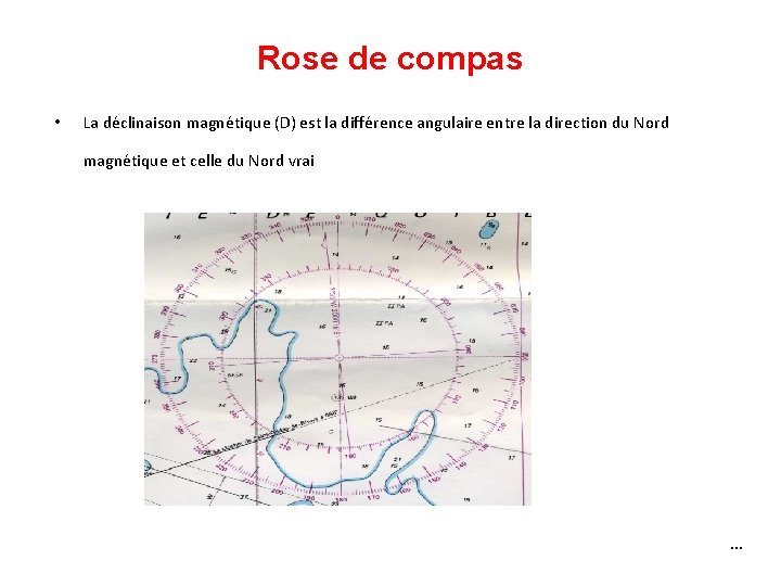 Rose de compas • La déclinaison magnétique (D) est la différence angulaire entre la