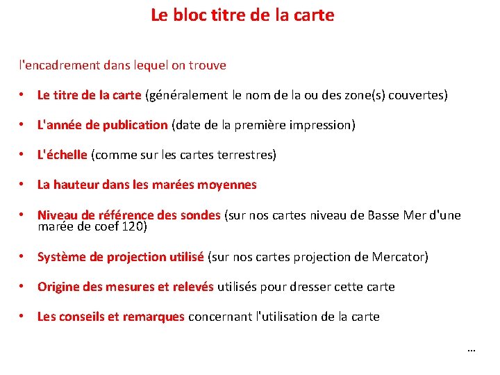 Le bloc titre de la carte l'encadrement dans lequel on trouve • Le titre