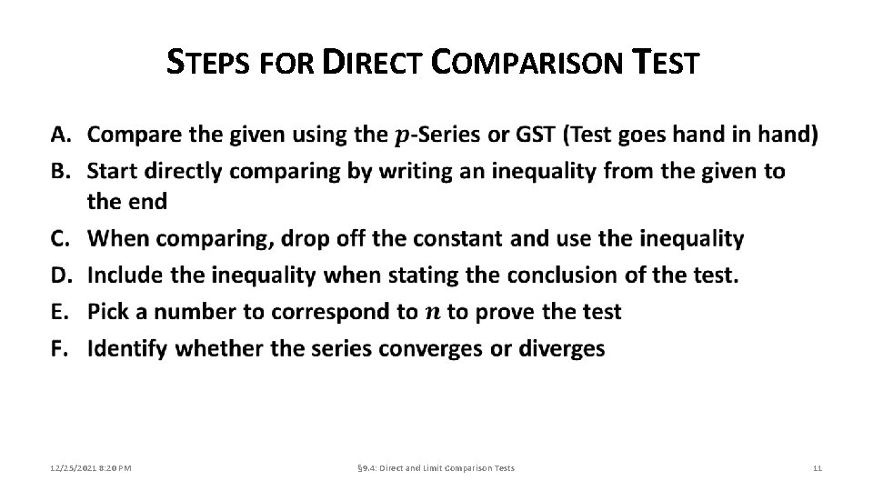 STEPS FOR DIRECT COMPARISON TEST 12/25/2021 8: 20 PM § 9. 4: Direct and
