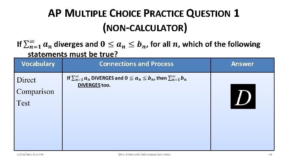 AP MULTIPLE CHOICE PRACTICE QUESTION 1 (NON-CALCULATOR) Vocabulary 12/25/2021 8: 22 PM Connections and