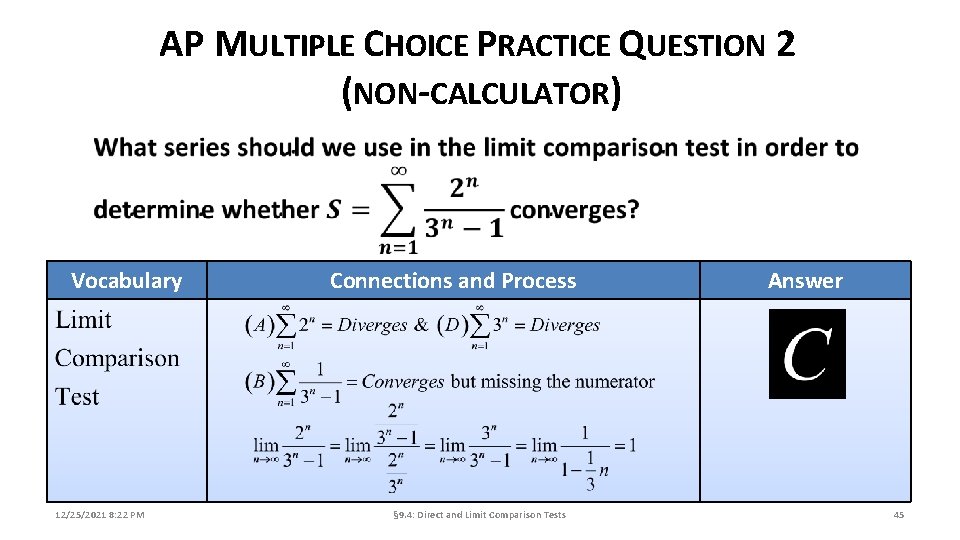 AP MULTIPLE CHOICE PRACTICE QUESTION 2 (NON-CALCULATOR) Vocabulary 12/25/2021 8: 22 PM Connections and