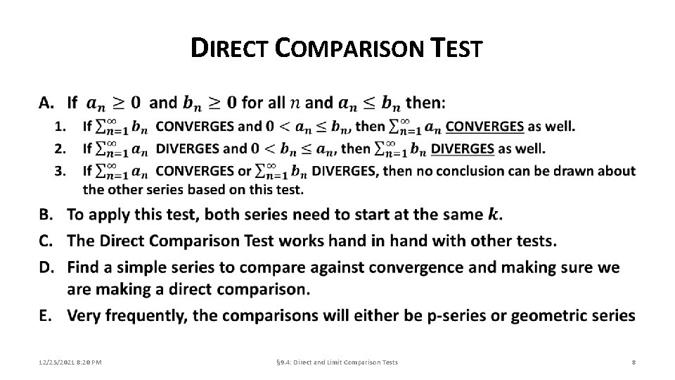 DIRECT COMPARISON TEST 12/25/2021 8: 20 PM § 9. 4: Direct and Limit Comparison