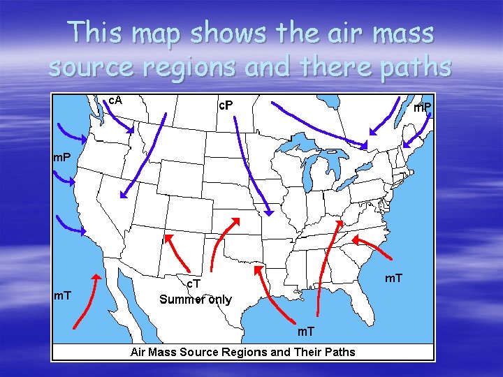 This map shows the air mass source regions and there paths 